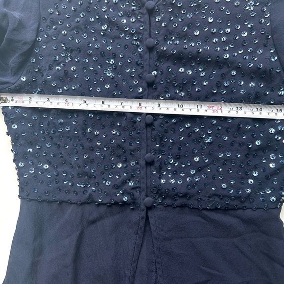Laurel 100% silk top sequins tunic flowy  navy blue size 38 - Picture 6 of 9